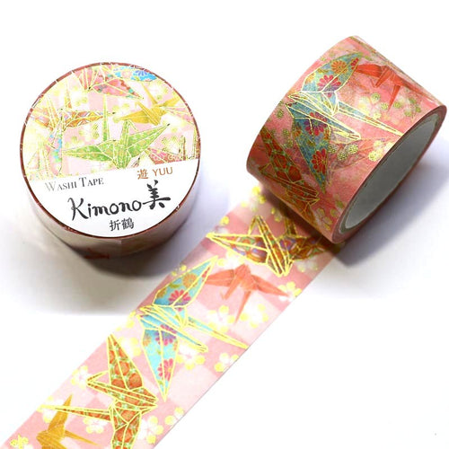 Wide Folded Paper Crane Washi Tape Kimono Gold Foil GILDED Floral Japanese