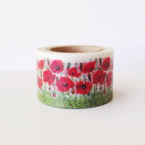 Wide Red Poppy Washi Tape Floral, Flowers Decorative Tapes