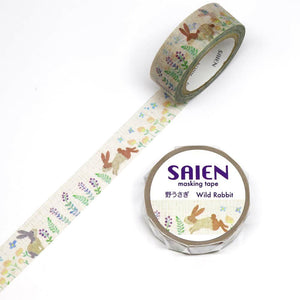 Wild Rabbits Washi Tape Bunny Animal Saien Japanese Kamiiso Sansyo - Flowers, Leave, Animal