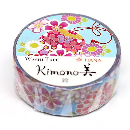 Yuzen Hana Floral Washi Tape Kimono Japanese With Blue background